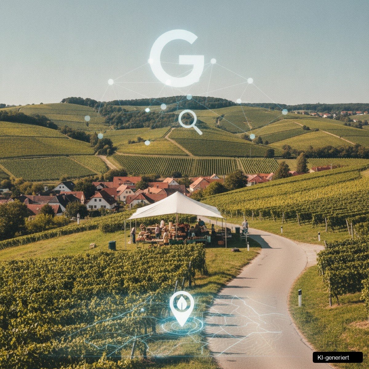 Ein Smartphone zeigt ein optimiertes Google Profil Südsteiermark mit Bewertungen und Kontaktdaten für lokale Sichtbarkeit.