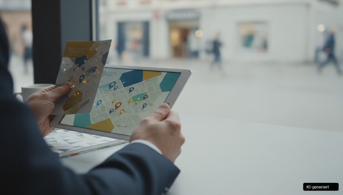 Eine Karte der Südsteiermark mit hervorgehobenen Orten, die regionale Werbung für lokale Betriebe zeigen